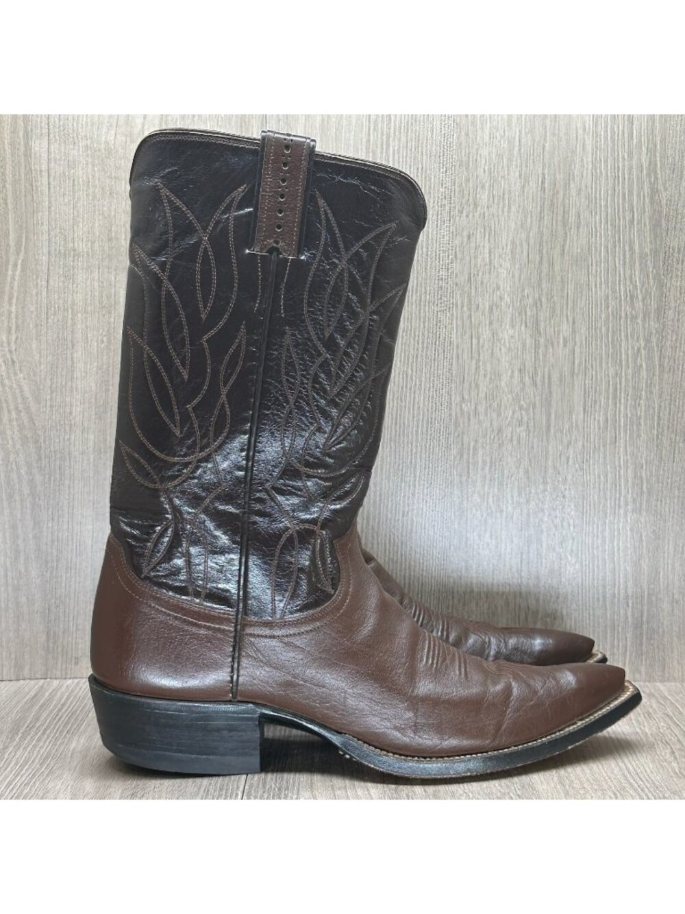 Justin Boots Mens Size 11 Two Tone Pointed Stitch Welt Western Leather Brown